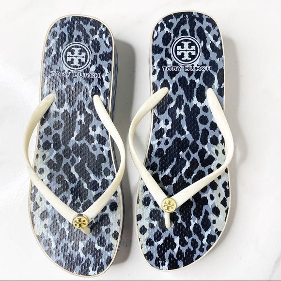 Tory Burch Shoes - Tory Burch Cheetah Rubber Wedge Flip Flops Size 9